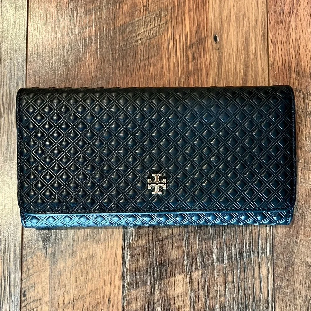 TORY BURCH Marion Quilted Embossed Leather Envelope Wallet Multi Gusseted - Picture 6 of 10